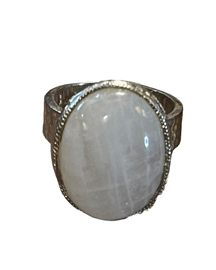 Baroni Signed Sterling silver 925 Handmade hammered open band Moonstone ring
