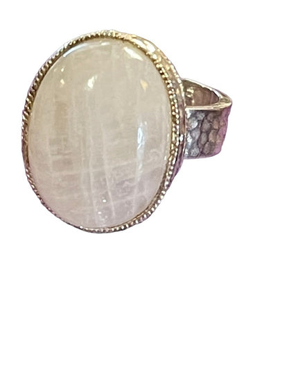 Baroni Signed Sterling silver 925 Handmade hammered open band Moonstone ring