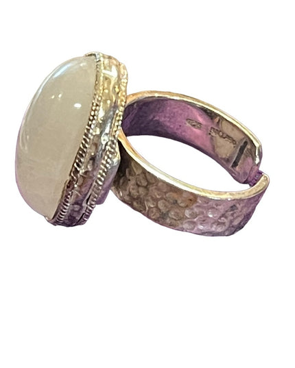 Baroni Signed Sterling silver 925 Handmade hammered open band Moonstone ring