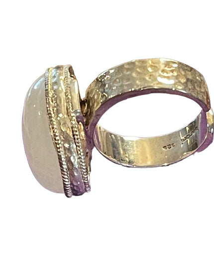 Baroni Signed Sterling silver 925 Handmade hammered open band Moonstone ring