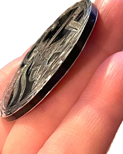 Vintage Mexico Sterling silver Aztec Mayan black onyx inlay H. Sanchez brooch