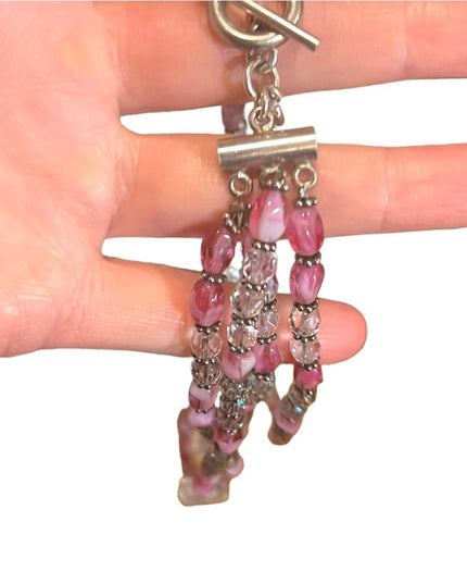 Vintage 3/4 strand pink CZECH glass Quartz &  crystal necklace silver