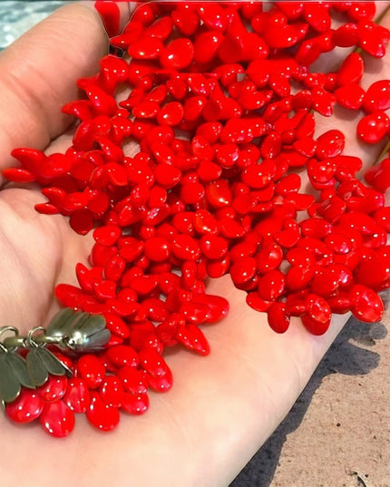 Lovely Vintage Fire engine RED Czech Glass 2 strand bead necklace 1960s …
