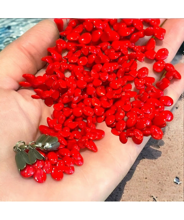 Lovely Vintage Fire engine RED Czech Glass 2 strand bead necklace 1960s …