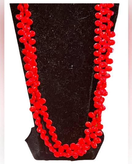 Lovely Vintage Fire engine RED Czech Glass 2 strand bead necklace 1960s …