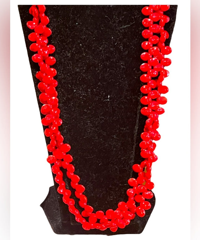 Lovely Vintage Fire engine RED Czech Glass 2 strand bead necklace 1960s …