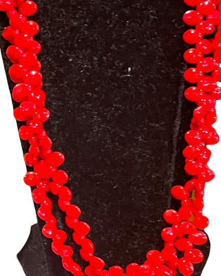 Lovely Vintage Fire engine RED Czech Glass 2 strand bead necklace 1960s …