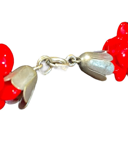 Lovely Vintage Fire engine RED Czech Glass 2 strand bead necklace 1960s …
