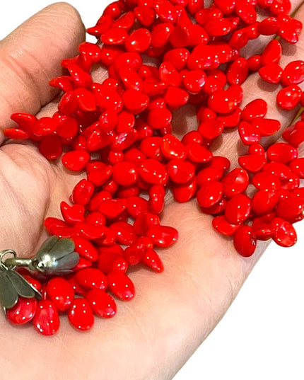 Lovely Vintage Fire engine RED Czech Glass 2 strand bead necklace 1960s …