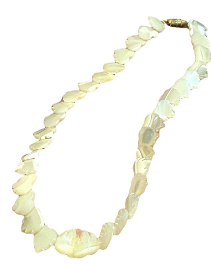 Vintage Mother of pearl fancy etched design bead necklace