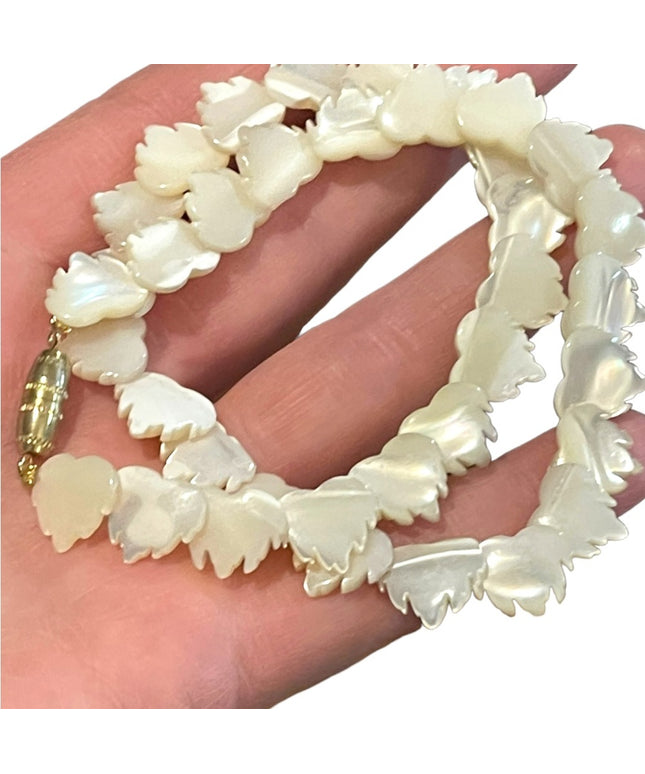 Vintage Mother of pearl fancy etched design bead necklace