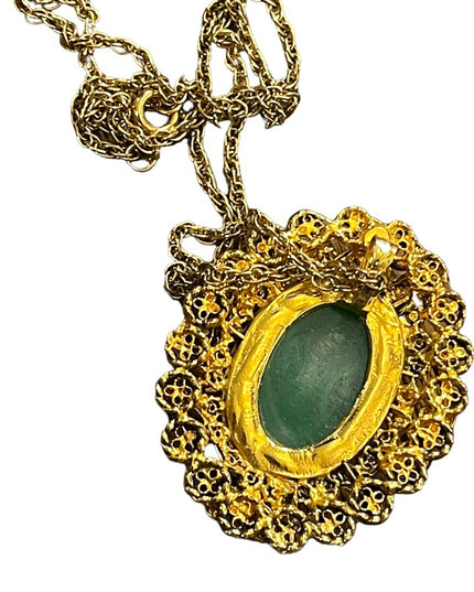 Lovely vintage gold finish ornate Victorian Revival green glass pendant …