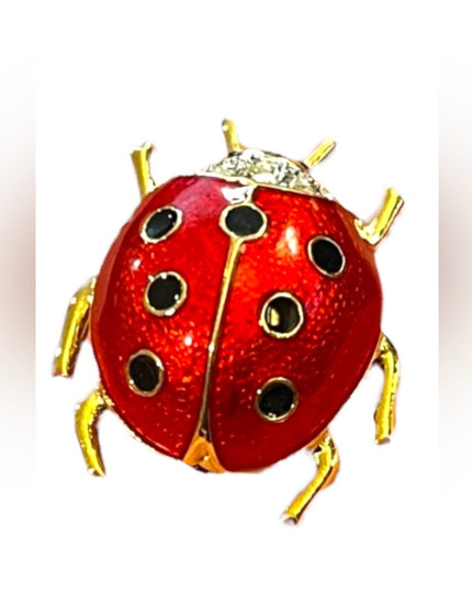 Vintage 1990s Dorlan crystal enameled lady bug brooch gold finish