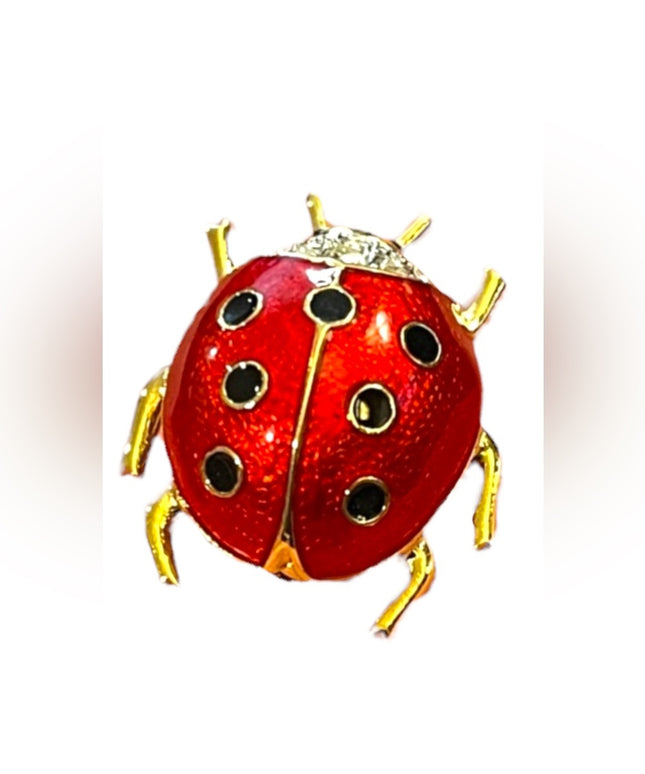 Vintage 1990s Dorlan crystal enameled lady bug brooch gold finish
