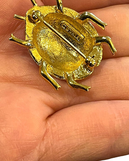Vintage 1990s Dorlan crystal enameled lady bug brooch gold finish
