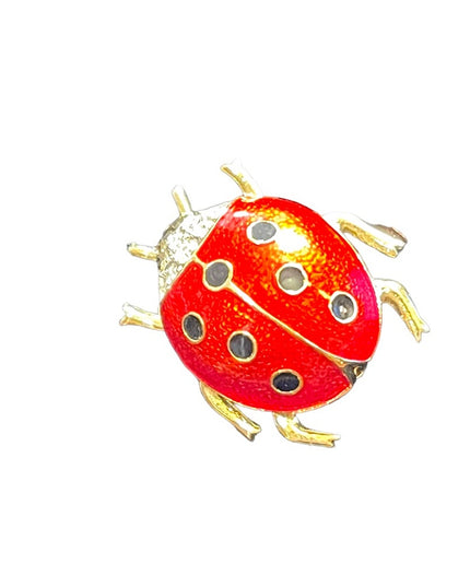 Vintage 1990s Dorlan crystal enameled lady bug brooch gold finish
