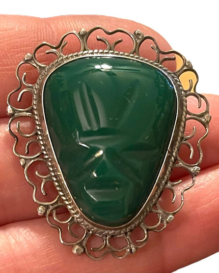 - Vintage Mexico sterling 925 Aztec Agate brooch pendant signed