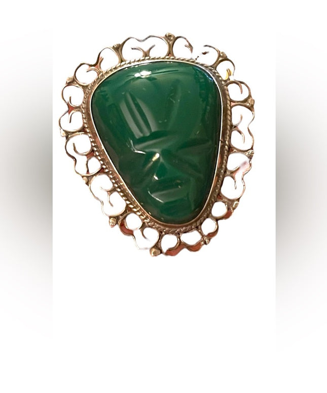 - Vintage Mexico sterling 925 Aztec Agate brooch pendant signed