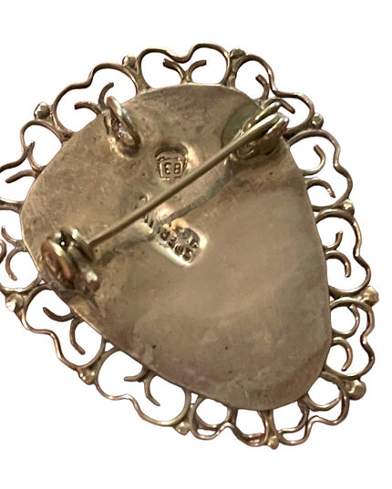 - Vintage Mexico sterling 925 Aztec Agate brooch pendant signed