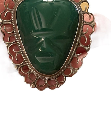 - Vintage Mexico sterling 925 Aztec Agate brooch pendant signed