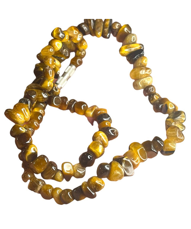 Vintage polished tiger eye stone bead chip necklace