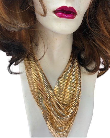 Light weight gold metal mesh bib necklace chainmail