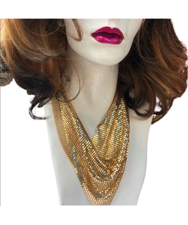 Light weight gold metal mesh bib necklace chainmail