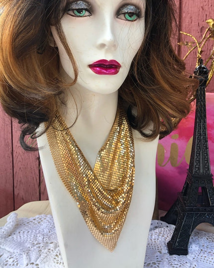 Light weight gold metal mesh bib necklace chainmail