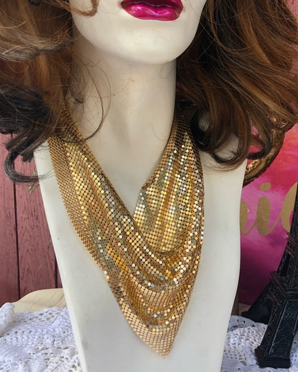 Light weight gold metal mesh bib necklace chainmail