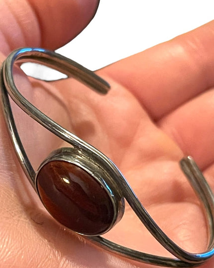 Vintage Mexico Mahogany Obsidian eye sterling silver 925 stone necklace …