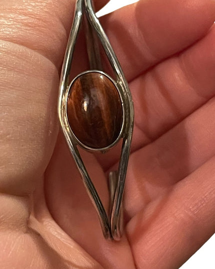 Vintage Mexico Mahogany Obsidian eye sterling silver 925 stone necklace …