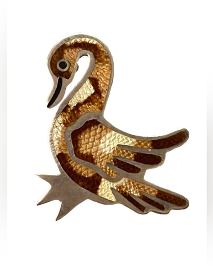 - Vintage Mexico inlay DUCK sterling silver 925 artist signed brooch