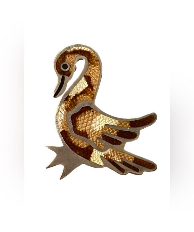 - Vintage Mexico inlay DUCK sterling silver 925 artist signed brooch