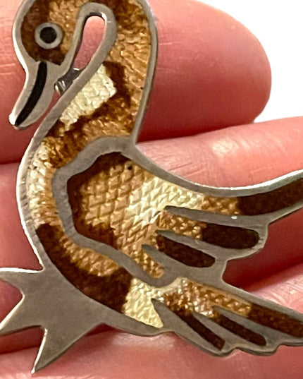 - Vintage Mexico inlay DUCK sterling silver 925 artist signed brooch