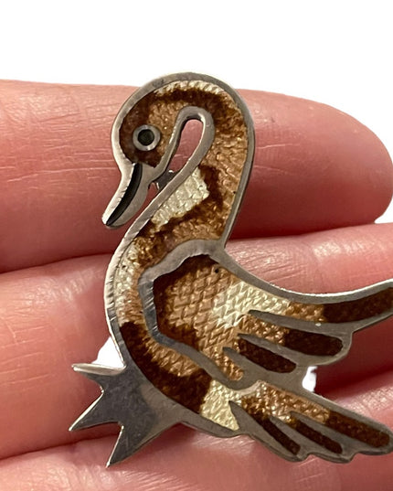 - Vintage Mexico inlay DUCK sterling silver 925 artist signed brooch