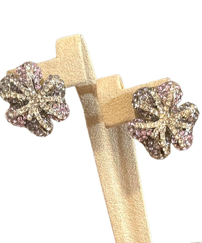 Vintage Beautiful Colorful purple & clear swarovski Flower crystal earri…