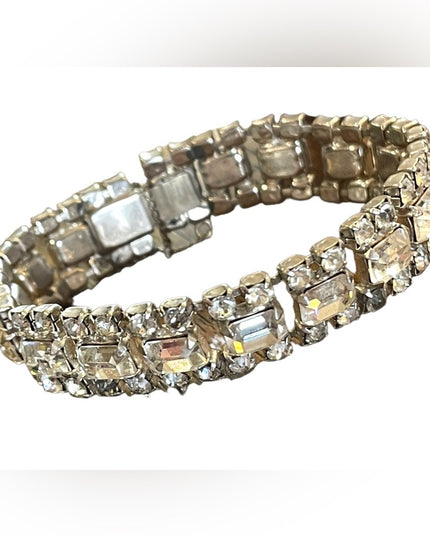 Vintage 1950s Clear Crystal silver finish tennis bracelet