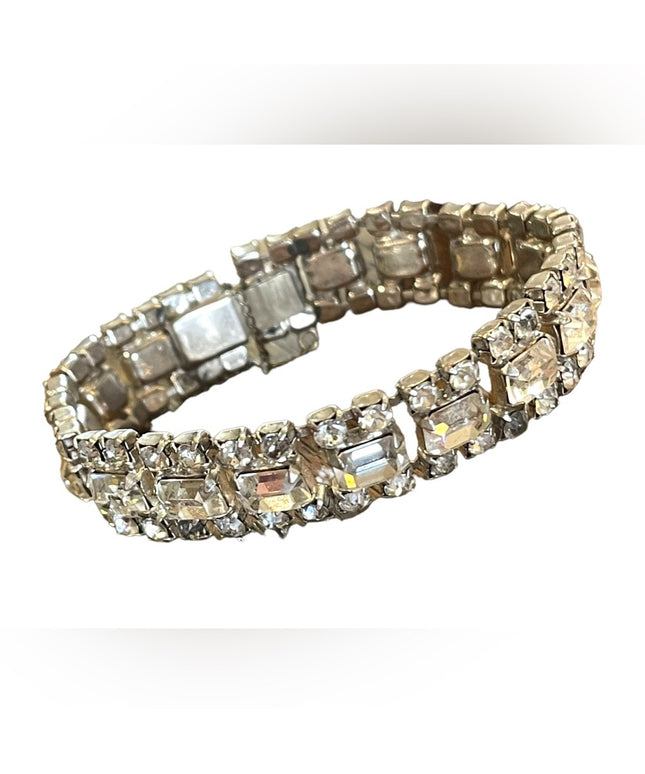 Vintage 1950s Clear Crystal silver finish tennis bracelet