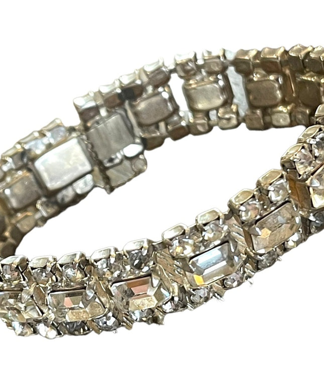Vintage 1950s Clear Crystal silver finish tennis bracelet