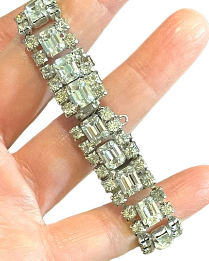 Vintage 1950s Clear Crystal silver finish tennis bracelet