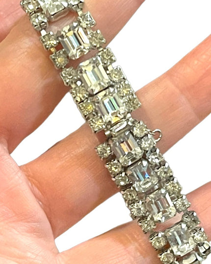 Vintage 1950s Clear Crystal silver finish tennis bracelet