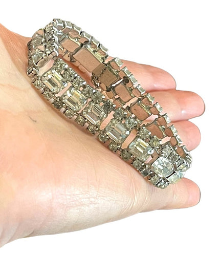 Vintage 1950s Clear Crystal silver finish tennis bracelet