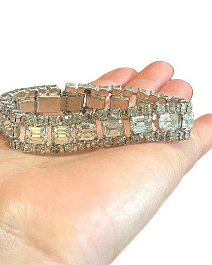 Vintage 1950s Clear Crystal silver finish tennis bracelet