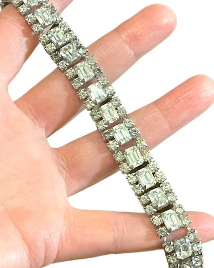 Vintage 1950s Clear Crystal silver finish tennis bracelet