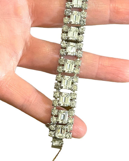 Vintage 1950s Clear Crystal silver finish tennis bracelet