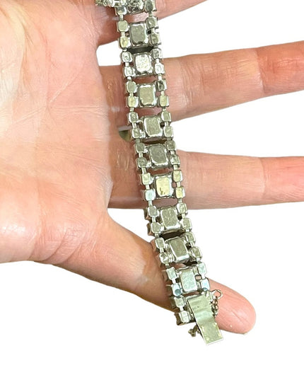 Vintage 1950s Clear Crystal silver finish tennis bracelet