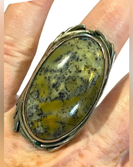 Vintage Elongated Handmade Southwestern Agate sterling Silver ring