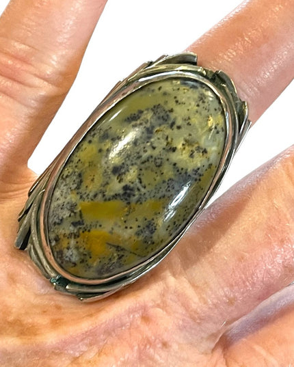 Vintage Elongated Handmade Southwestern Agate sterling Silver ring