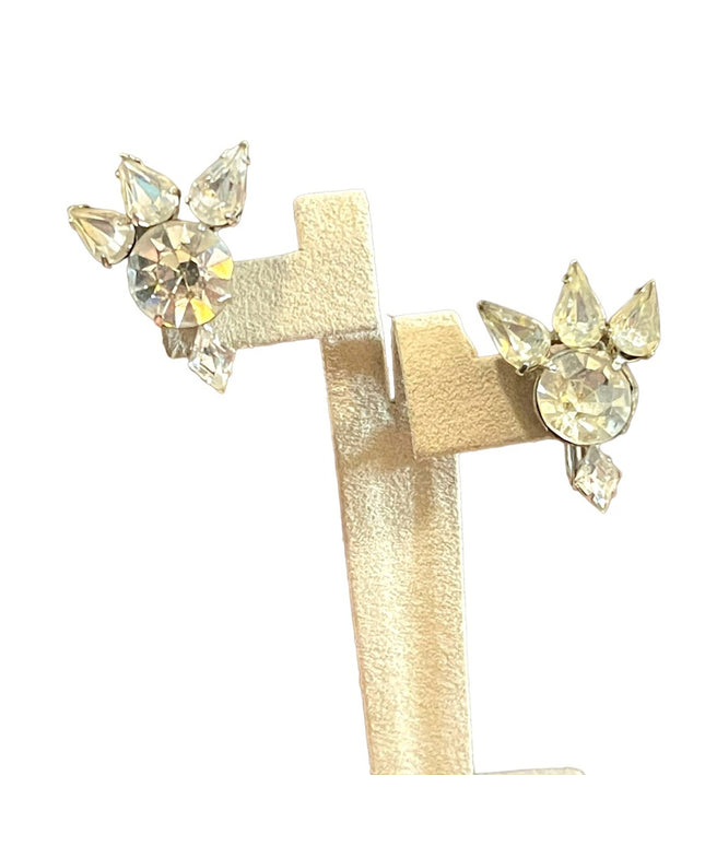 Vintage Fancy 1960s Coro clear Crystal screw back earrings