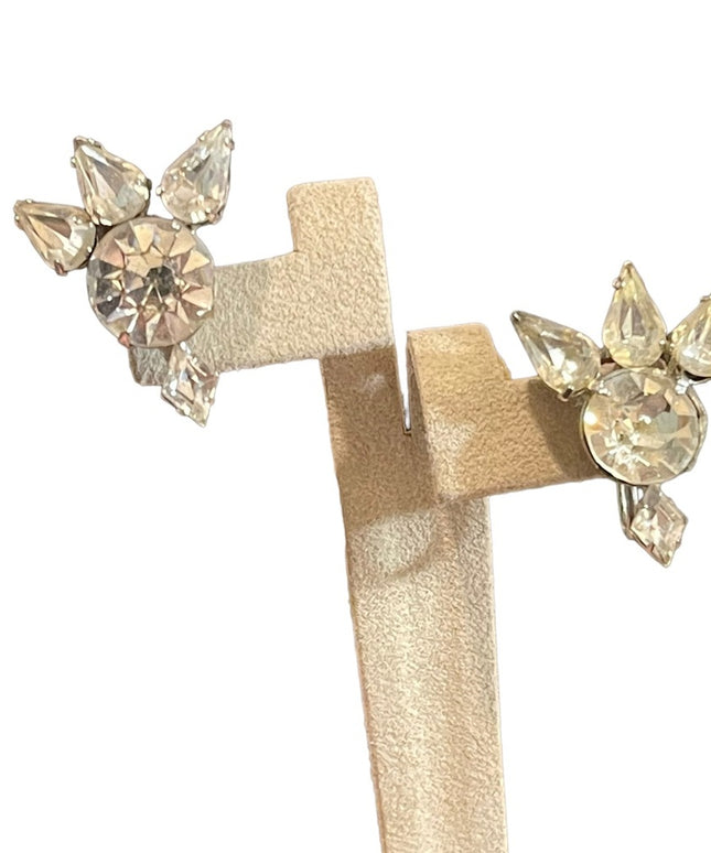 Vintage Fancy 1960s Coro clear Crystal screw back earrings